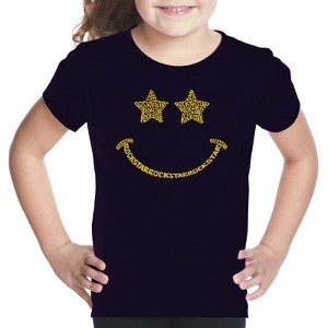 LA Pop Art Girl's Word Art T-shirt - Rockstar Smiley - 1 of 4