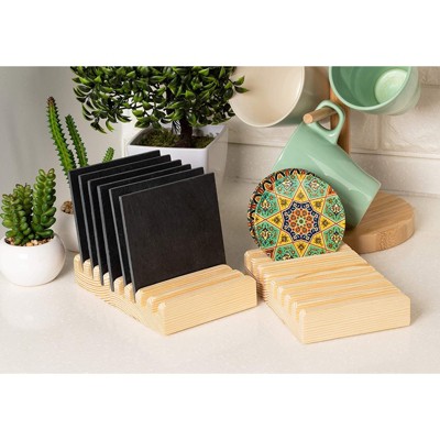 Natural Pine Wood Coaster Holders, 3.9-Inch, Set of 2