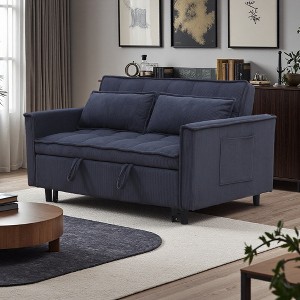 54.3" Fabric 2-Seater Sofa Bed with 2 Pillows & High-Density Sponge Cushioning - 1 of 4