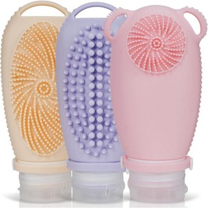 3-in-1 Travel Kit: Silicone shampoo bottles & an exfoliating scrubber. TSA-compliant, leakproof, and refillable (3.4oz each) - 1 of 4