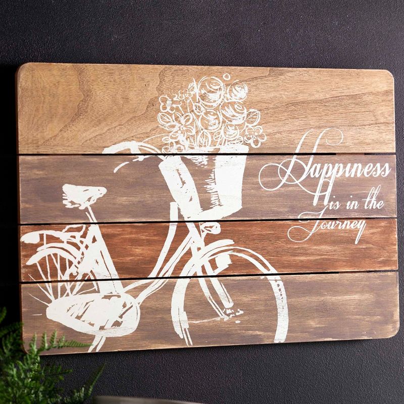 Melrose 23.5" Brown and White Happiness Bicycle Wall Plaque, 2 of 3