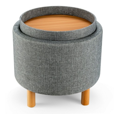 Costway Stockage rond ottoman accent rangement tabouret avec plateau pour  chambre à coucher de salon