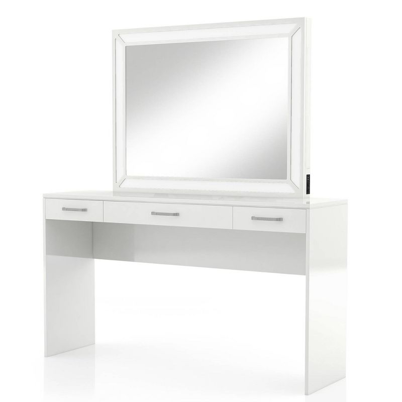 2pc Grayde 3 Drawer Vanity Table and Mirror Set with Led Trim and USB Ports - Luminous White - miBasics, 1 of 9