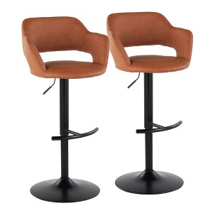Contemporary Adjustable Barstool with Swivel, Faux Leather, Rounded T Footrest, Set of 2 - 1 of 4