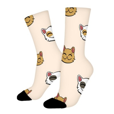 Japanese Cute Cats Women Printed Crew Socks Funny Funky Socks Soft Polyester Novelty Gifts for Artists Men