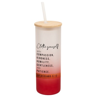 Elanze Designs Clothe Yourself Compassion Colossians 3:12 Wrap-Around Design 25 Ounce Frosted Gradient Glass On-The-Go Coffee Travel Skinny Tumbler