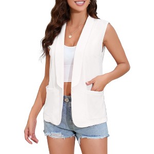 Women's Sleeveless Vest Blazer Fully Lined Fashion Casual Open Front Work Office Tops Jacket Pockets - 1 of 4