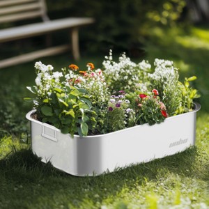 Artloge 3 PCS Raised Garden Bed Outdoor Plant Boxes Stainless Steel Planter Flower Pot with Drainage Hole for Vegetable Flower Fruits - 1 of 4