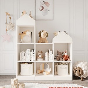 Nursery 7-Cubby Kids Bookshelf Wooden Toy Storage Organizer Bookcase Toddlers Playhouse Cabinet Shelf White Cubby Storage Toy Shelf - 1 of 4