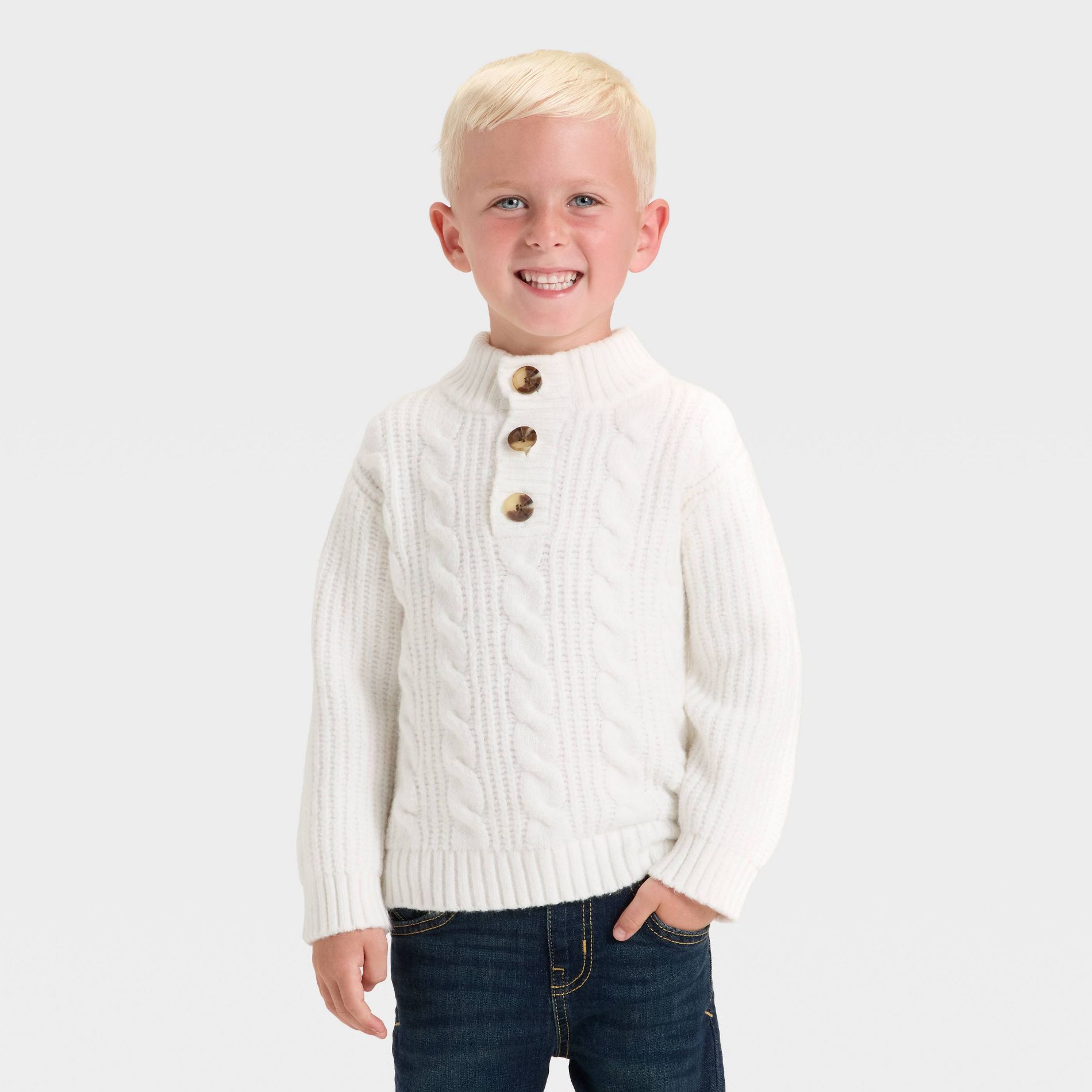 Toddler Boys' Mockneck Knit Sweater - Cat & Jack™ Cream 3T