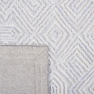 Grey and Ivory Geometric Wool Tufted Square Area Rug