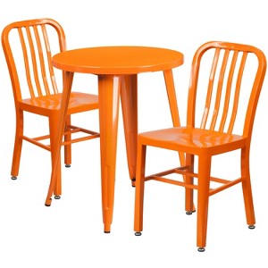 Flash Furniture Commercial Grade 24" Round Metal Indoor-Outdoor Table Set with 2 Vertical Slat Back Chairs - 1 of 4