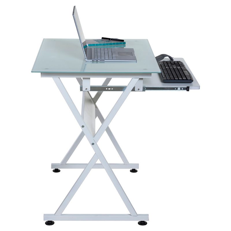 Ultramodern Glass Computer Desk, Pull-Out Keyboard, Steel Frame - OneSpace, 4 of 9