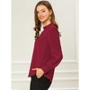 INSPIRE CHIC Women's Office Keyhole Elegant Stand Collar Long Sleeve Back Neck Button Blouse - 3 of 4