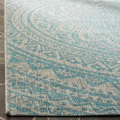 Light Gray/Aqua Flat Woven Reversible Synthetic Area Rug