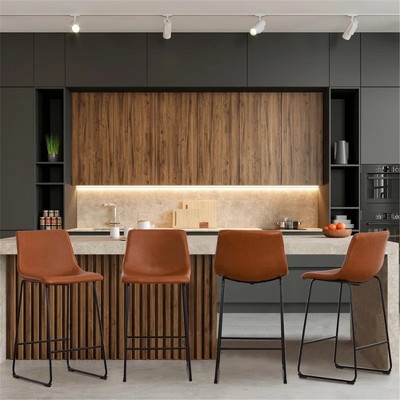 FERPIT Bar Stools Set of 4, Faux Leather Counter Height Bar Stools with Back