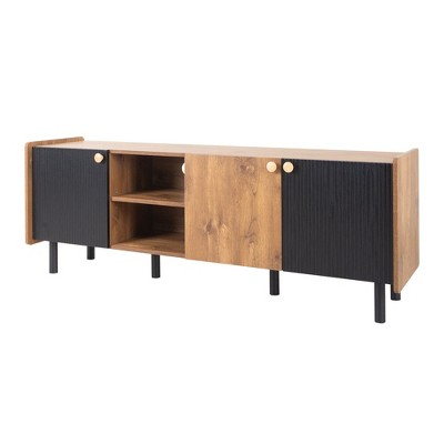 Alilang Mid Century 3 Door Cabinet Media Mixed Use Table Storage Entertainment Center 5 Ft Long-Black
