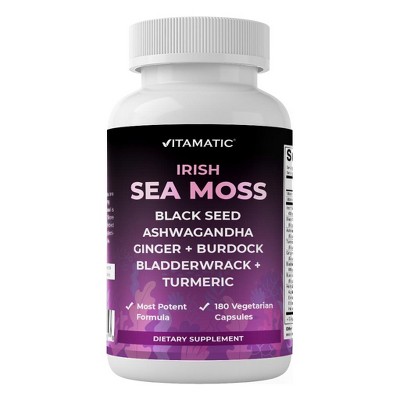 Sea Moss 3000mg with Black Seed Oil, Ashwagandha, Turmeric, Bladderwrack, Burdock - 180 Veg Capsules