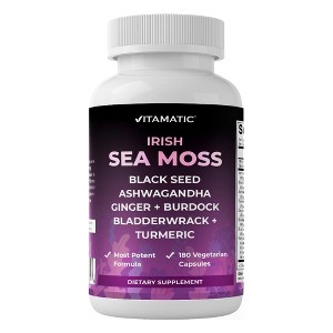 Sea Moss 3000mg with Black Seed Oil, Ashwagandha, Turmeric, Bladderwrack, Burdock - 180 Veg Capsules - 1 of 4