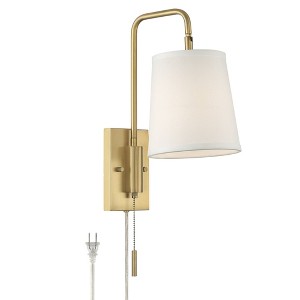 360 Lighting Luca Modern Swing Arm Wall Lamp Warm Brass Metal Plug-in Light Fixture Up Down White Fabric Shade for Bedroom Bedside Living Room Reading - 1 of 4