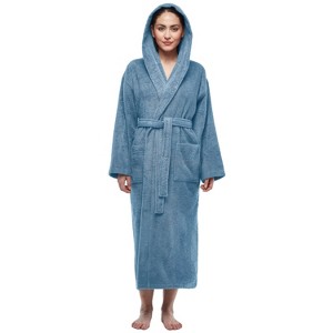 Arus Women's Turkish Cotton Hooded Robe, Absorbent Terry Cloth Bathrobe with Hood - 1 of 4
