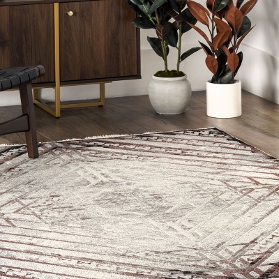 Red Geometric Synthetic Easy Care Area Rug