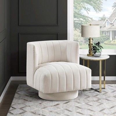 JUJABU Modern Swivel Accent Chair with Upholstered Fabric, Barrel Back, Comfortable Living Room Furniture