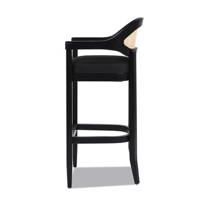 Americana Jet Black Oak Wood Frame Cane Back Bar Stool