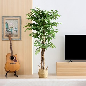 VECELO 71"/59" Artificial Olive Tree Potted Faux Green Plant Faux Olive Trees in Pot - 1 of 4