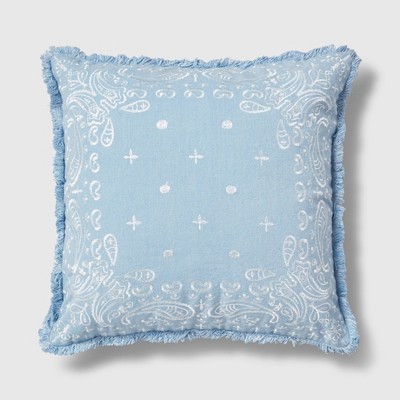 18"x18" Square Embroidered Bandana Throw Pillow Baby Blue - NFC Home