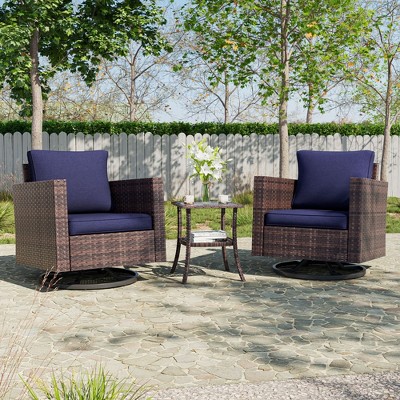 Sonkuki 3-Piece Patio Chair Set Swivel Rocking Chair Set Side Table Suiting Backyard, Poolside and Patio