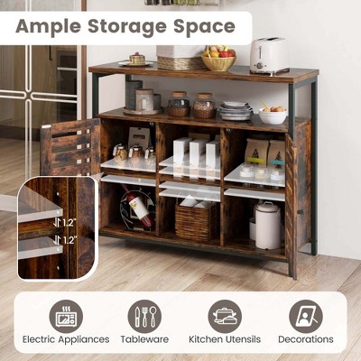 Rustic Brown MDF Industrial Buffet Cabinet with Adjustable Shelves