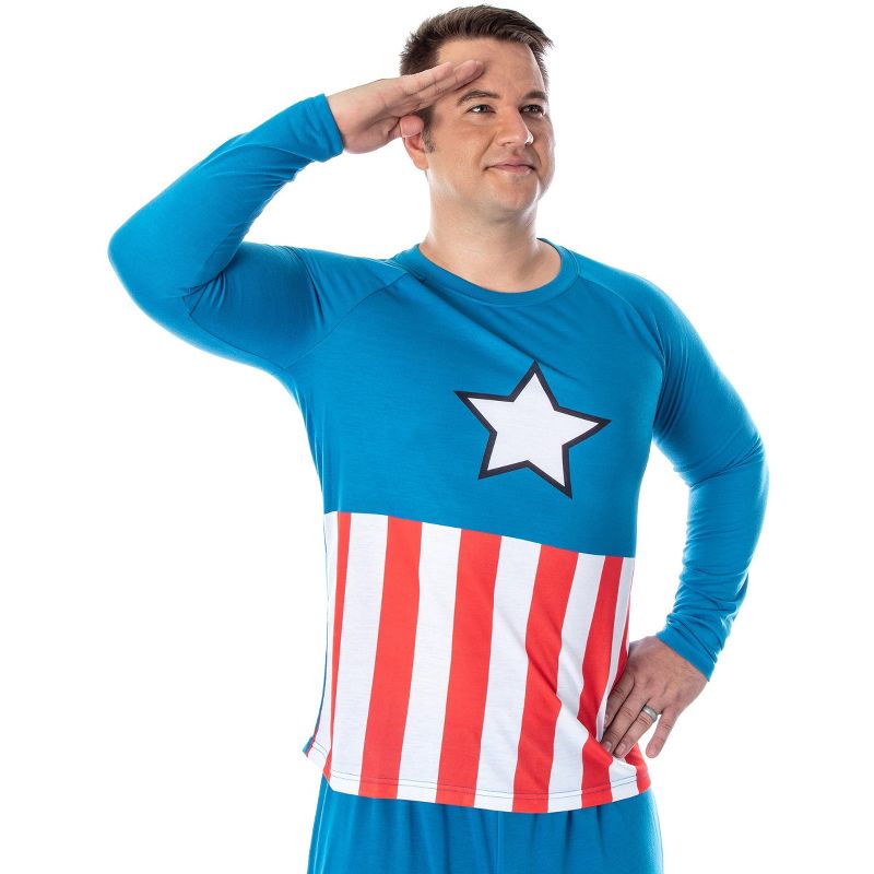 Marvel Men's Vintage Captain America Costume Raglan Top And Pants Pajama Set Captain America, 3 of 5
