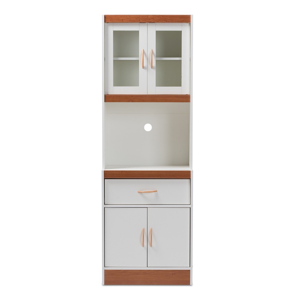 Baxton Studio 147-21003-8317 Kitchen Cabinet and Hutch in White and Cherry Brown
