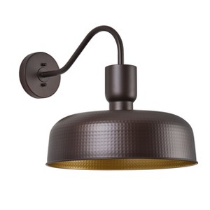 Dewdrop Outdoor Wall Light, Industrial Farmhouse Black Barn Style Wall Sconce with Metal Dome Shade for Porch Garage - 1 of 4