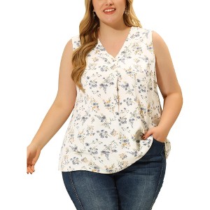 Agnes Orinda Women's Plus Size Floral V Neck Sleeveless Casual Tank Tops - 1 of 4