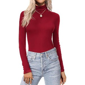 Ekouaer Women's Turtleneck Long Sleeve Shirts Thermal Underwear Tops Basic Slim Fit Fall Fashion Lightweight Top - 1 of 4