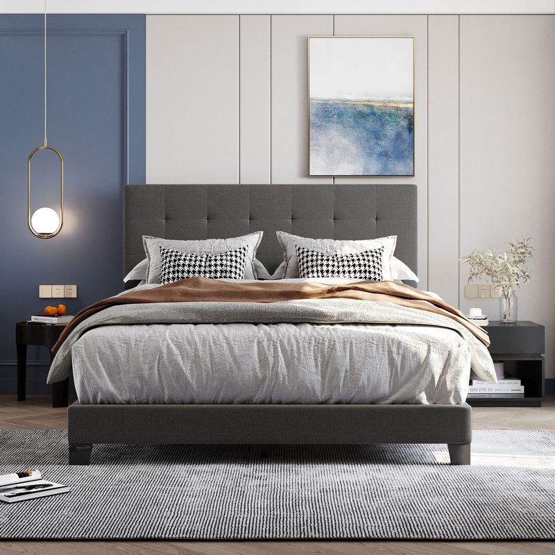 Queen Size Upholstered Platform Bed with Tufted Headboard - ModernLuxe, 2 of 9
