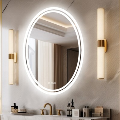28/31.5in Bathroom Mirrors with Lights Anti Fog Dimmable LED Vanity Mirror IP56 Waterproof