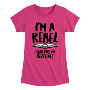 Girls' - Instant Message - Rebel Read Past BedtI'me Fitted Short Sleeve Graphic T-Shirt - 1 of 4