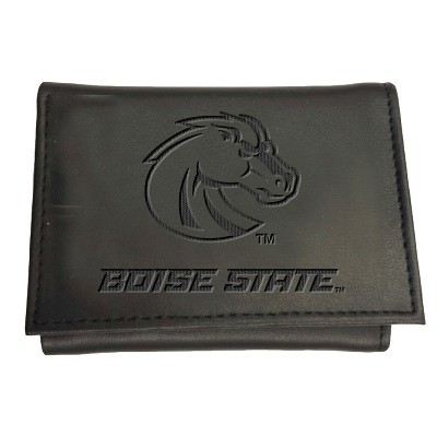 Evergreen NCAA Boise State Broncos Black Leather Trifold Wallet Officially Licensed with Gift Box