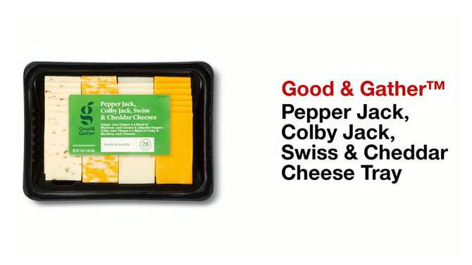 Pepper Jack, Colby Jack, Swiss &#38; Cheddar Cheese Slice Party Tray - 28ct/16oz - Good &#38; Gather&#8482;, 2 of 5, play video