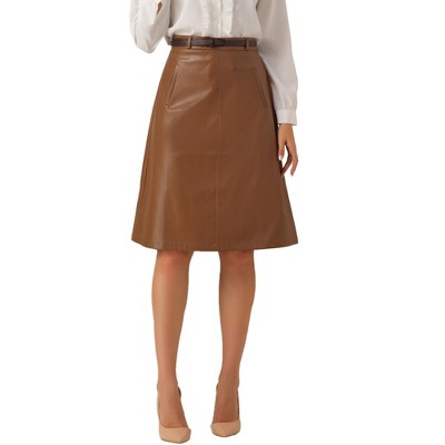 INSPIRE CHIC Women's Faux Leather Belt Vintage Pencil A-Line High Waist Skirts
