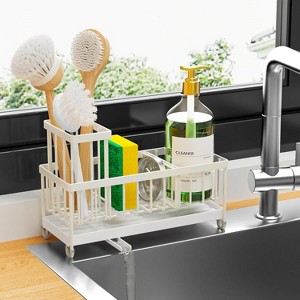 304 Stainless Steel Rustproof Silver Sink Caddy: Brush/Sponge & Soap Dispenser Holder - 1 of 4