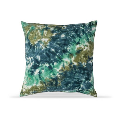 tagltd 22"x22" Blue Tie Dye Yarn Dyed Cotton Accent Decorative Throw Pillow Poly Filled Removable Insert Square