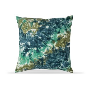 tagltd 22"x22" Blue Tie Dye Yarn Dyed Cotton Accent Decorative Throw Pillow Poly Filled Removable Insert Square - 1 of 3