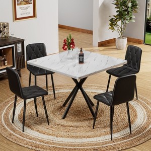 NicBex Dining Table Set for 4 Kitchen Table Square Dining Table Set  Mid Century Modern Faux Marble Tabletop Iron Legs - 1 of 4