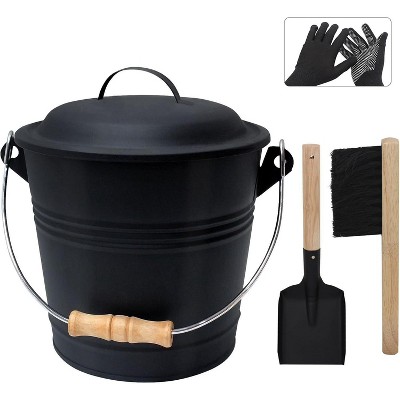attop 1.3 Gallon Fireplace Bucket for Ashes, Includes Hand Broom and Gloves for Fire Pit