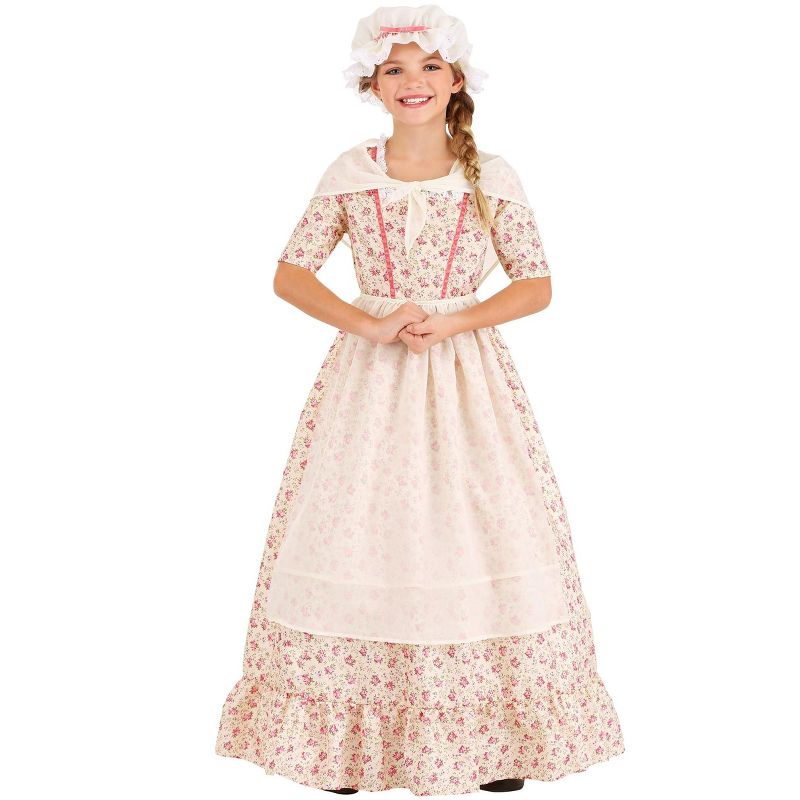 HalloweenCostumes.com Small Girl Colonial Girl Kid's Costume, White/Pink/Pink, 1 of 4