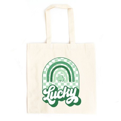 City Creek Prints Lucky Shamrock Rainbow Canvas Tote Bag - 15x16 - Natural